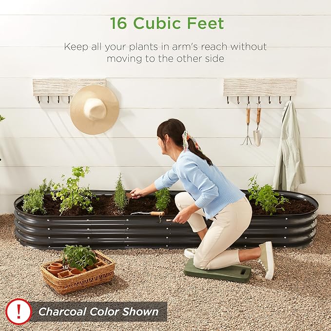 Best Choice Products 8x2x1ft Outdoor Metal Raised Garden Bed, Oval Deep Root Planter Box for Vegetables, Flowers, Herbs, and Succulents w/ 108 Gallon Capacity - Sage Green