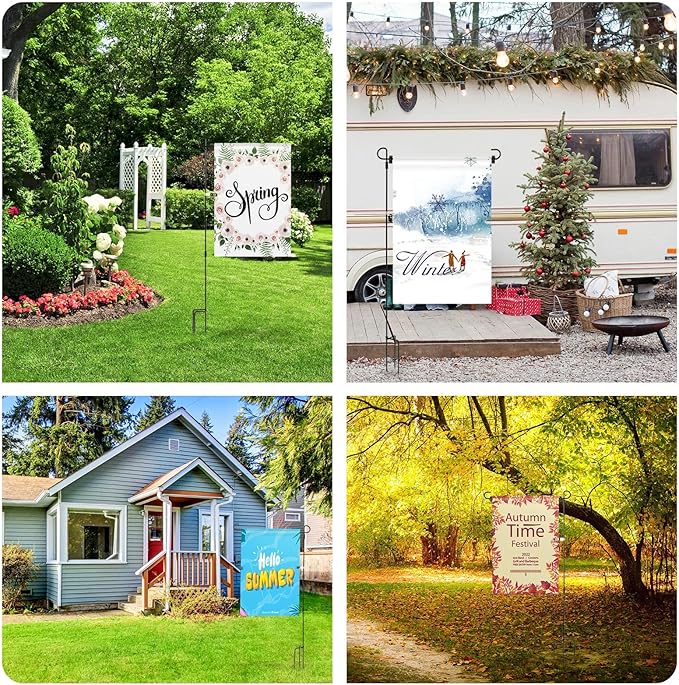 Chumia 10 Pack Garden Flag Holder Stand, Premium Garden Flag Pole Holder Powder Coated, Metal Three Prongs with Clip and Spring Stoppers for Outdoor Home Lawn Decoration, 15 Inch