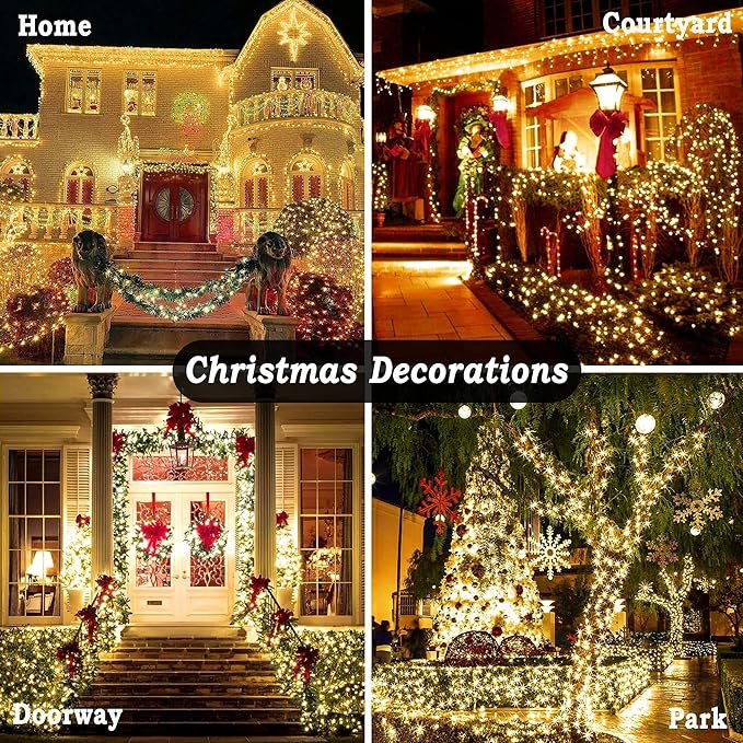 KNONEW 403ft 1000 LED Christmas String Lights Outdoor 8 Modes & Timer Fairy Light Plug in Waterproof LED Wedding Lights for Xmas Yard Tree Party Holiday Decorations (Warm White)