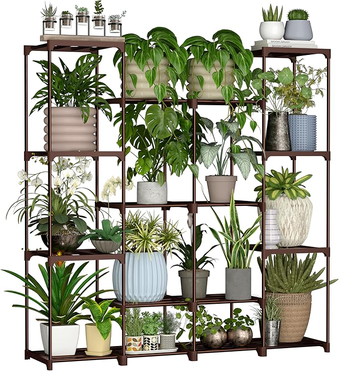 Metal Plant Stand Indoor Outdoor Plant Shelf Stand, 4 Tiers 16 Pots Potted Flower Plant Stands for Indoor Plants Multiple, Plant Shelves Stands Rack for Patio, Balcony, Living Room