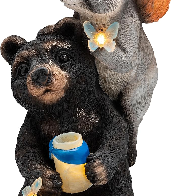 Alpine Corporation 19" Tall Outdoor Solar Powered Animal Friends Statue with LED Lights, Multicolor