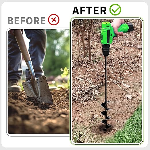 TCBWFY 2x32 Inch Auger Drill Bit for Planting - Long Handle Easy Planter Garden Auger - Bulb & Bedding Plant Augers - Post Hole Digger for 3/8”Hex Drive