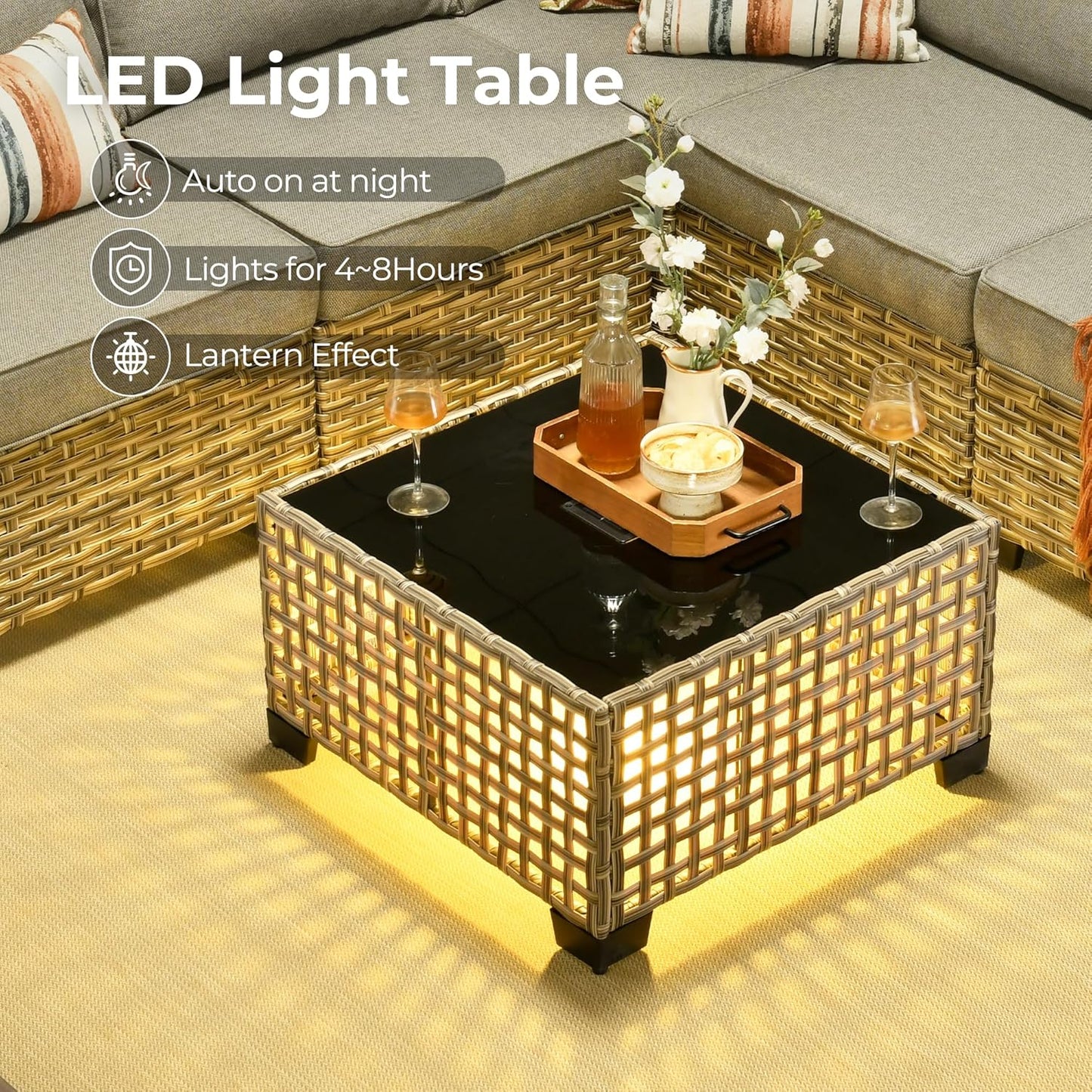 HOOOWOOO Outdoor Sectional Patio Furniture Set with Fire Pit Table,13 Pieces Wicker Conversation Sets L Shaped Couch,Extra Deep Out Door Sofa Outside Furniture with Swivel Chairs Ottoman,Charcoal Gray