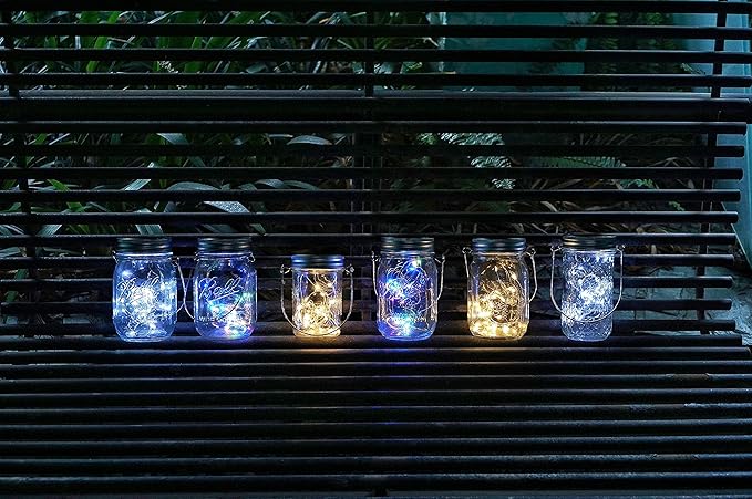 Decorman Solar Mason Jar Lights, 12 Pack 30 LED Fairy Star Firefly String Lids Lights with 12 Hangers for Patio Yard Garden Party Wedding Christmas Decoration(Jars Not Included)