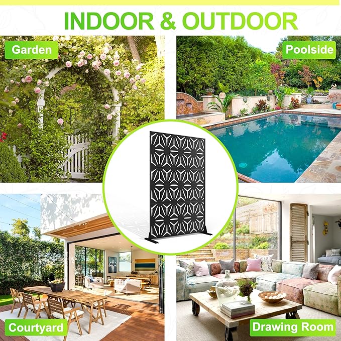 Outdoor Privacy Screen,72" H×47" W Metal Privacy Screen, Freestanding Privacy Fence Panels for Patio