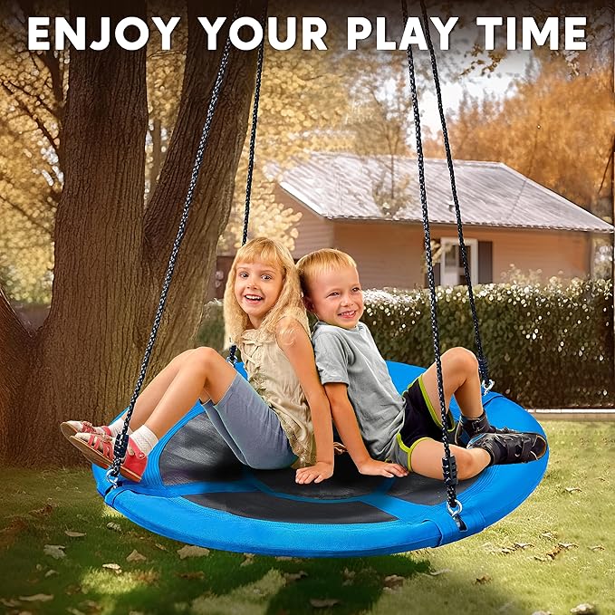 TURFEE 40" Saucer Tree Swing Set - 900Lb Weight Capacity, 900D Oxford Waterproof, with Hanging Straps Swings for Kids Playground Outdoor Activity Backyard Daily Exercise Fun(Blue)