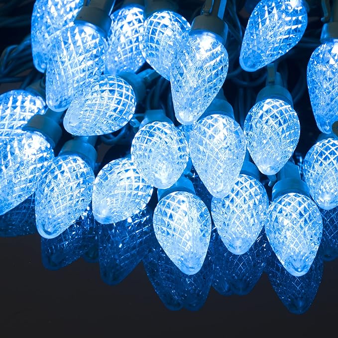 DEWENWILS C7 Outdoor Christmas Lights - 33.3FT 50LED String Decorations for House, Tree, Patio, Garden, Yard - Green Wire, Turquoise, UL Listed