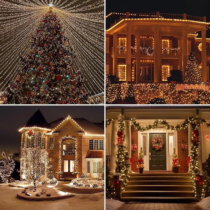 Solar String Lights for Outside, 2 Pack 200 Led Solar Christmas Lights Outdoor Waterproof 82ft Solar Fairy Lights 8 Lighting Mode Solar String Lights Idea for Garden,Courtyards,Trees(Warm White)