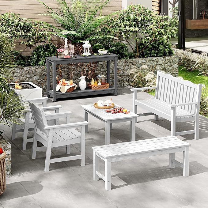 Outdoor Console Table, 48" Weather Resistant HIPS Patio Side Table, 440LBS Weight Capacity, 2-Tier Multifunctional Buffet Bar Storage Organizer for Garden Deck, Gray