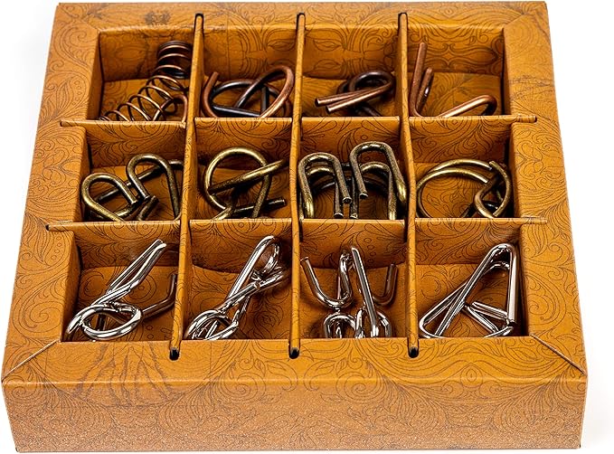Ancient Metals 12-Piece Metal Puzzle Set – Brain Teaser Disentanglement Puzzles for Adults & Teens, Logic Game Gift for Men, Stress Relief Desk Toys, Unique Metal Mind Challenges