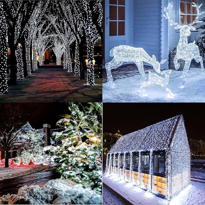 114ft Christmas String Lights - Outdoor, 300 LED Connectable with Timer, 8 Modes Tree Lights Fairy Twinkle for Garden, Wedding, Indoor/Outdoor Xmas Decor (Cool White)