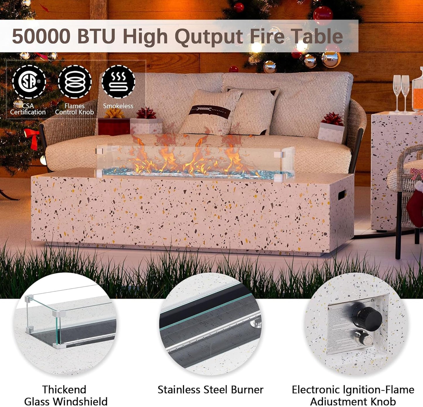 8 Piece Patio Furniture Set - Outdoor Conversation Sets with 56" Fire Table and Coffee Table, Rattan Modular Sofa Set for Garden/Poolside, Orange/Black