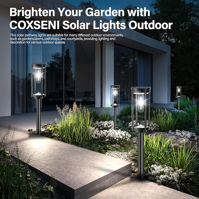 Solar Path Lights Outdoor 8 Pack, Bright Solar Pathway Lights Outside Waterproof, Solar Powered Landscape Lights for Walkway Driveway Lawn Patio Sidewalk Garden Yard, Cool White
