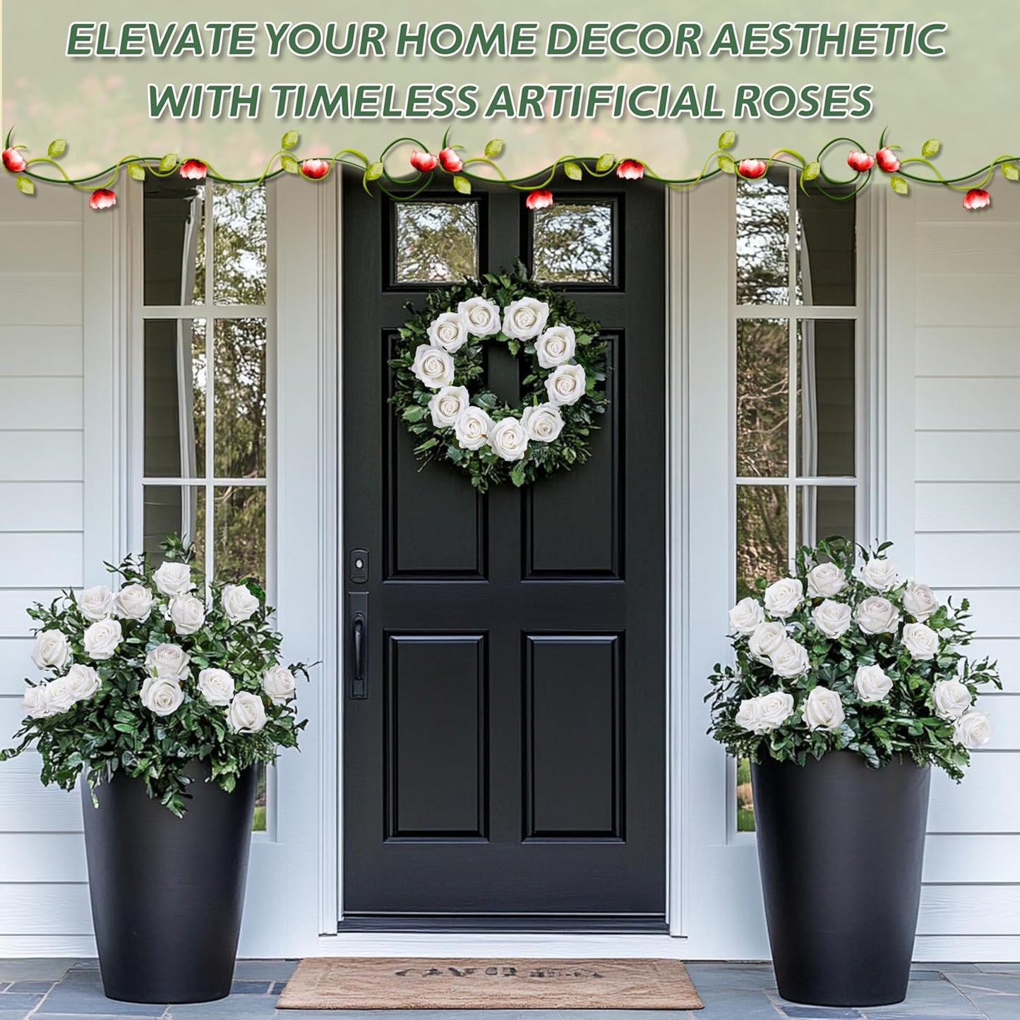 30 PCS Fake White Roses, Artificial White Flowers Bulk Realistic Silk Faux Roses with Stems for Wedding Decorations Table Centerpieces Bridal Bouquet DIY Floral Arrangement Event Party Home Decor