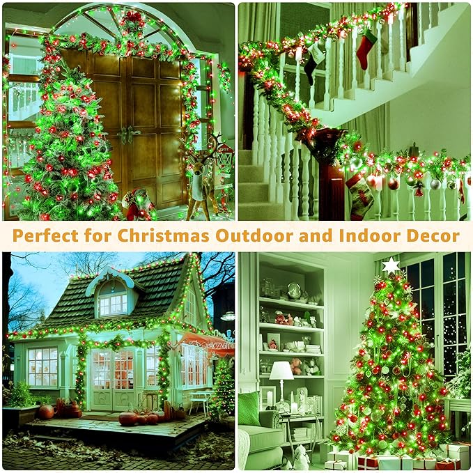 Ollny Christmas Lights Outdoor 800LED 262FT, Red and Green Plug in Fairy Lights with Remote, 8 Modes Waterproof Timers Dimmable LED String Lights for Indoor House Outside Bedroom Patio Balcony
