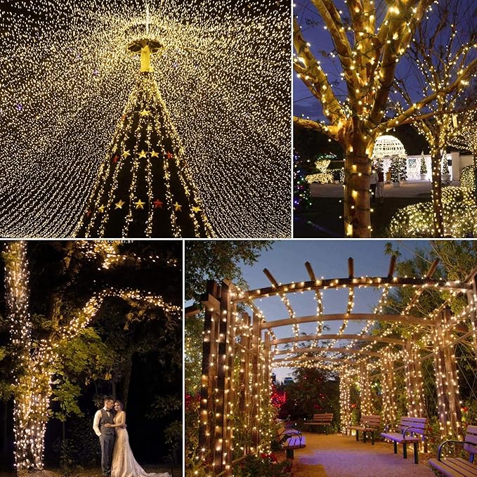 Christmas Tree Lights Outdoor, 168Ft 600 LED Twinkle Fairy Lights String with 8 Modes for Christmas LED Garland Wreath Wedding Indoor Holiday Decorations with Dark Green Wire, Warm White