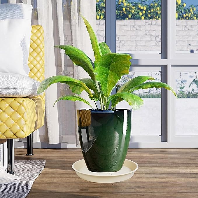 2 Pack of Plant Saucer Tray 19 inch, Heavy Duty Plastic Pot Plant Drip Trays Saucers for for Indoors Outdoor, Plant Water Tray for Planters 16-19" (19", Beige)