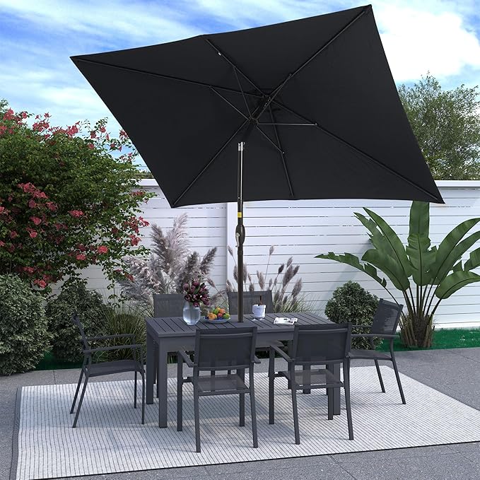 SUNVIVI OUTDOOR Patio Umbrella, 6.5' x 10' Rectangular Patio Umbrella, Metal Pole Square Outdoor Umbrella with Crank and Push Button Tilt, 6 Steel Ribs, Polyester Canopy