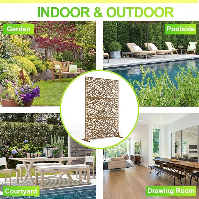 Outdoor Privacy Screen,72" H×47" W Metal Privacy Screen, Freestanding Privacy Fence Panels for Patio