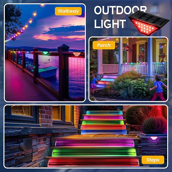 SOLPEX Solar Step Lights for Outside, 24 LEDs Solar Stair Lights Outdoor Waterproof Decor for Porch, Front Door, Stair, Step, Deck, Fence, Balcony, Patio, Wall, Yard, Garden(12 Pack,RGB)