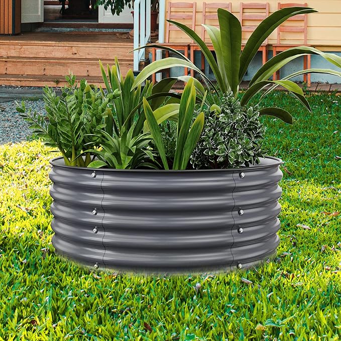 Round Raised Garden Beds, 42''x42''x17''Outdoor Galvanized Garden Planter Box for Vegetable Fruits Flower Herb (Deep Grey)
