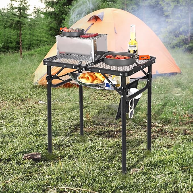 RedSwing Folding Grill Table, Lightweight Height Adjustable Aluminum Table with Mesh Desktop and Mesh Bag for Outdoor Camping Picnic BBQ, Small 2 Feet, Black