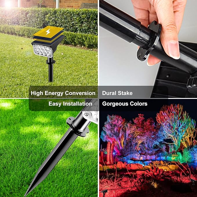 T-SUNUS Christmas Solar Spot Lights Color Outdoor, Solar Powered Halloween Landscape Spotlights IP65 Waterproof 2-in-1 Landscaping Wall Light for Flag Yard Garden Driveway Porch Walkway Pool Patio