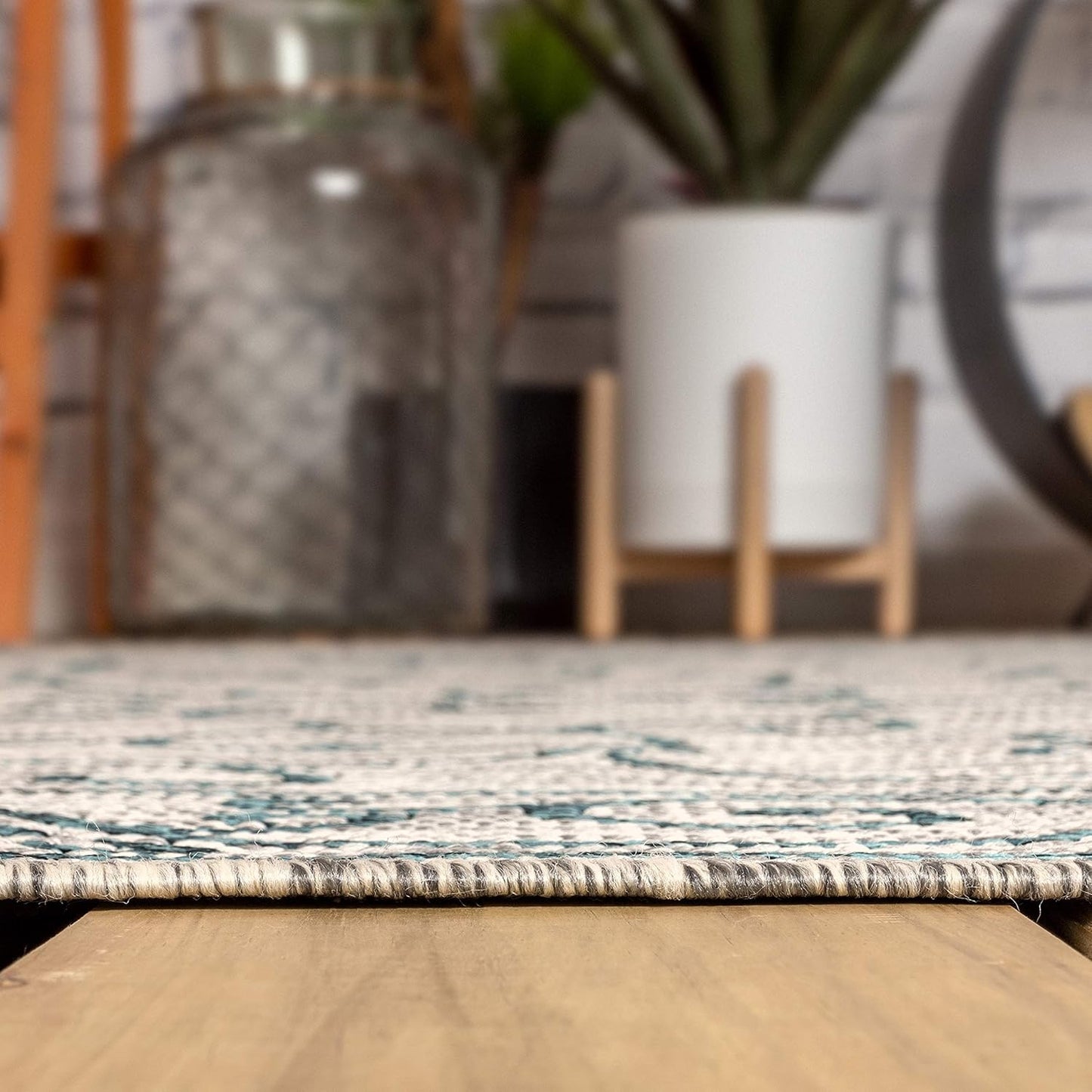 JONATHAN Y SMB106E-9 Charleston Vintage Filigree Textured Weave Gray/Teal 9 ft. x 12 ft. Indoor/Outdoor Area Rug, Pet Friendly, Non-Shedding, Stain Resistant, Easy-Cleaning for Backyard, Patio, Porch