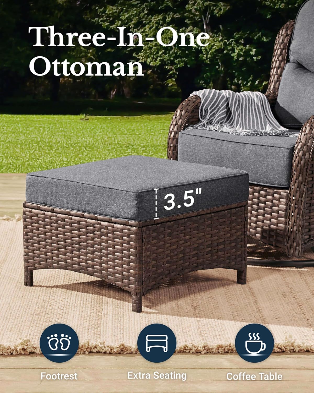 HILLGA Luxury Patio Furniture Set with 6-inch Thick Cushion, Outdoor Couch and High Back Swivel Rocker Patio Chairs, 6PCS Wicker Conversation Set for Deck Yard and Poolside, Dark Grey (V2)