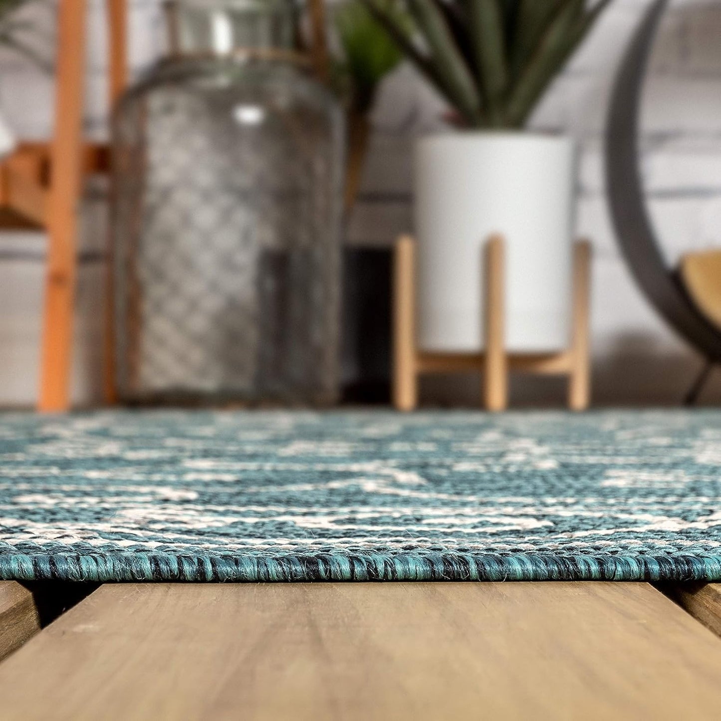 JONATHAN Y SMB106F-9 Charleston Vintage Filigree Textured Weave Indoor Outdoor Area Rug Classic Coastal Easy Cleaning Bedroom Kitchen Backyard Patio Non Shedding, 9 X 12, Teal/Gray