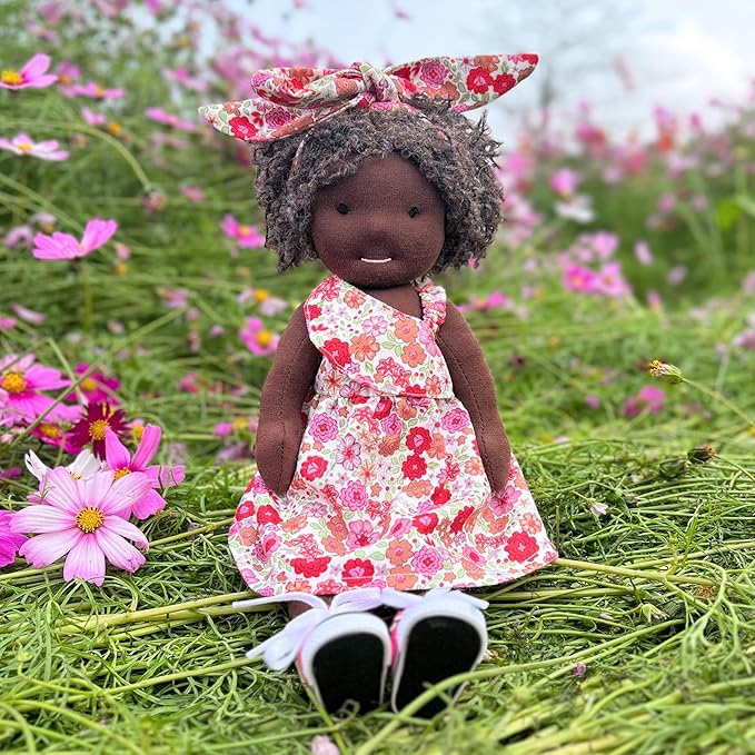 BlissfulPixie Handmade Birthday Present for Girl Black Doll Waldorf Collect Rag Doll with Exquisite Box-Dezi 12"