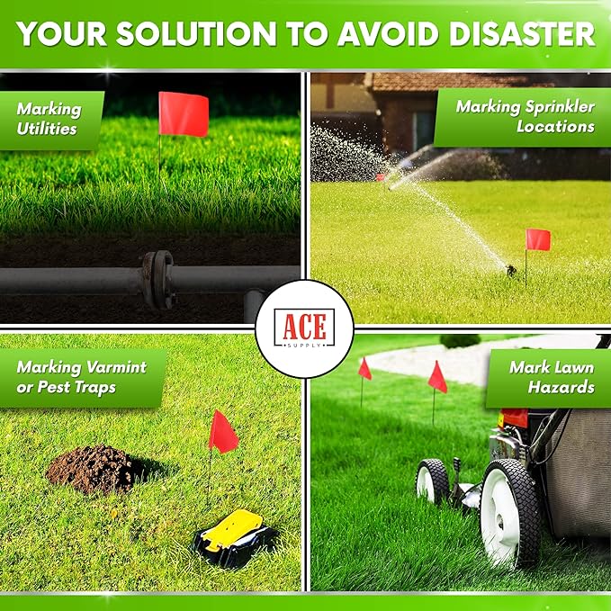 Fluorescent Orange Yard Marking Flags - 4x5x15 Inch Marker Flags - 100 Pack - Markers For Lawn, Irrigation, Landscaping, Survey & Sprinkler Head Marking