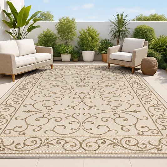 JONATHAN Y SMB106A-4 Charleston Vintage Filigree Textured Weave Indoor/Outdoor Beige/Brown 4 ft. x 6 ft. Area Rug, Classic,Easy-Cleaning,HighTraffic,LivingRoom,Backyard, Non Shedding