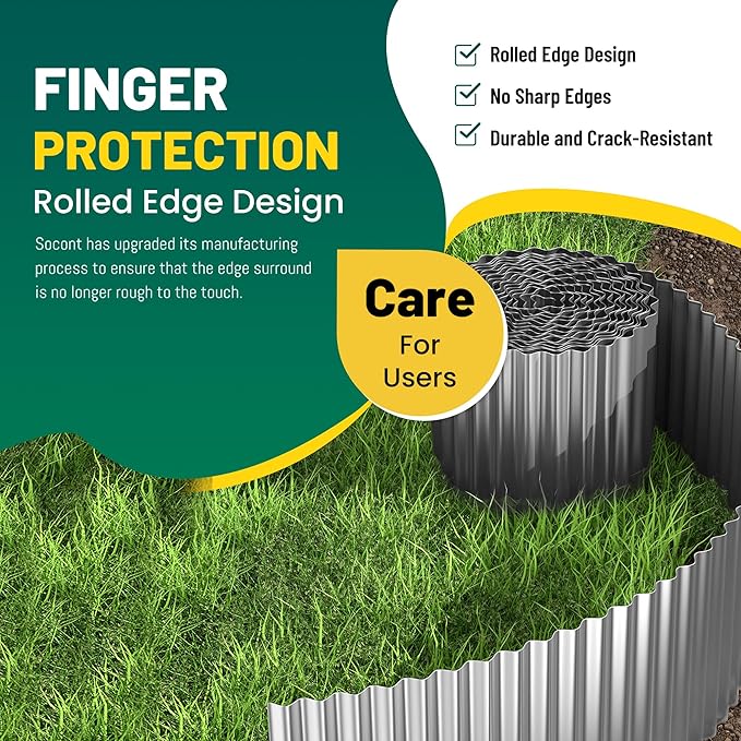 Corrugated Metal Garden Edging, 6"×40Ft Durable Landscape Border for Garden, Lawn, Flower Beds and Paver Edging (Gun Silver)