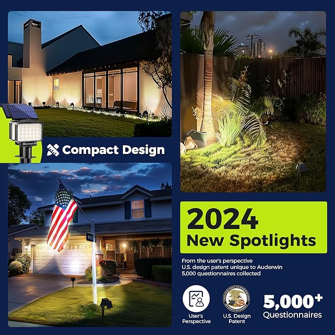 Solar Spot Lights Outdoor Waterproof for Flag, Tree, House, Garden, Yard, Landscape Spotlights for Accent Uplighting Decorations-6 Pack, Natural Light