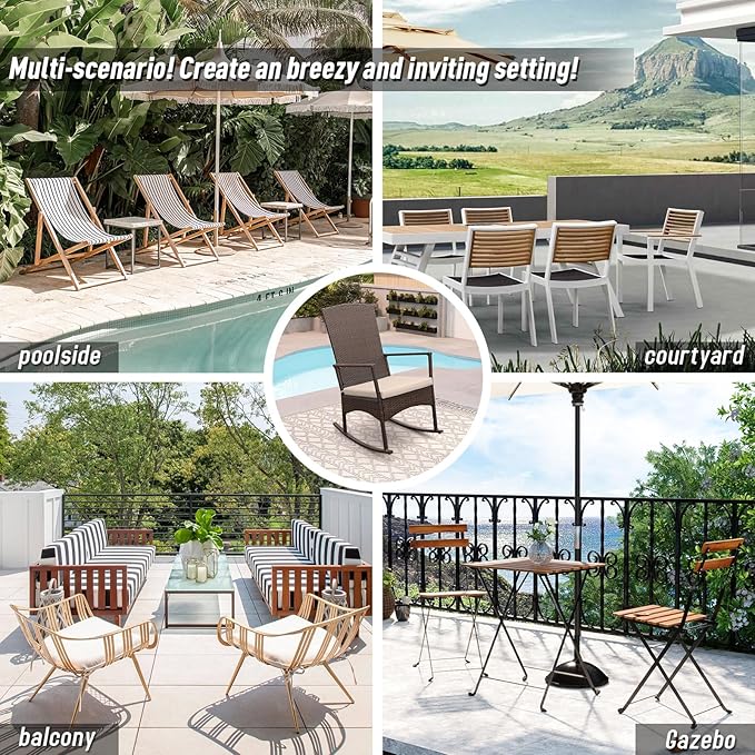 Outdoor Rocking Chair 3 Pieces High-Backed Rocking Chair Outdoor Patio Rocking Chairs Outdoor Table, Khaki