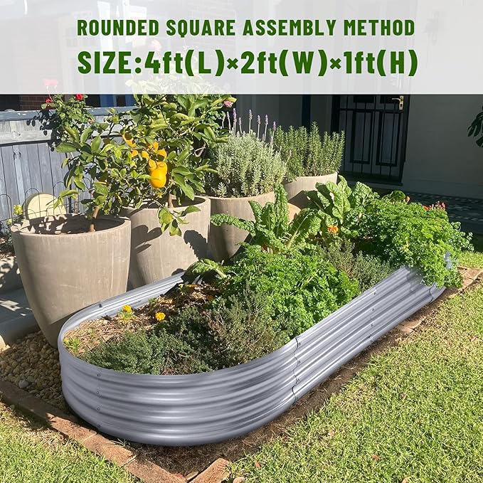 Land Guard Galvanized Raised Garden Bed Kit, Galvanized Planter Garden Boxes Outdoor, Oval Large Metal for Vegetables…………