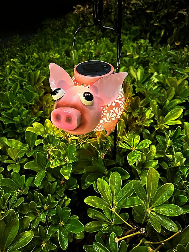 Teaeeno Pig Solar Light Lantern Garden Decor,Metal Animal Decor Outdoor,Garden Yard Lawn Backyard Ornament Decor,Home, Lawn, Patio, Resin Animal Ornament, Women/Gardening Gifts