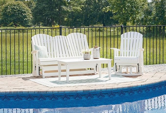 Signature Design by Ashley Hyland Wave Casual Weather Resistant HDPE Outdoor Swivel Glider Chair, White