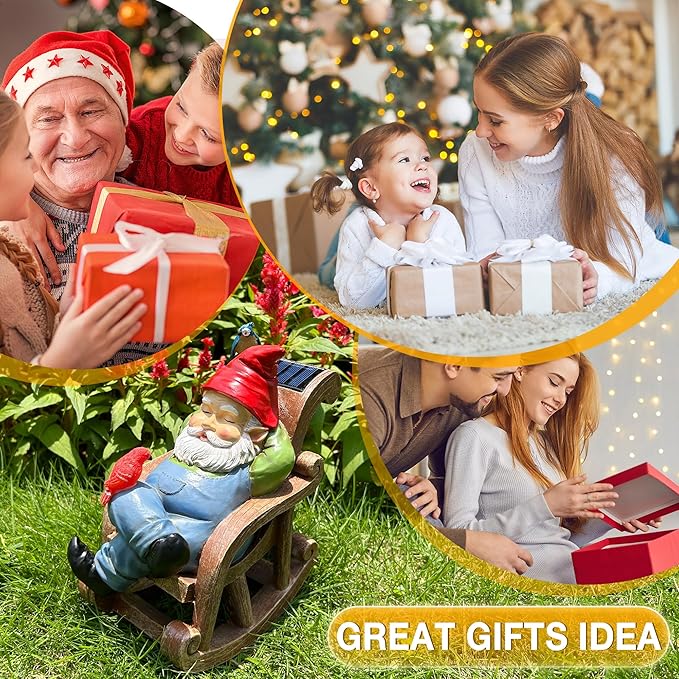 Garden Gnome Statue Outdoor Decor, Solar Patio Garden Gnomes, Garden Decor for Outside Yard Sculptures & Statues Resin Figurines Gift for Women, Mom, Grandma