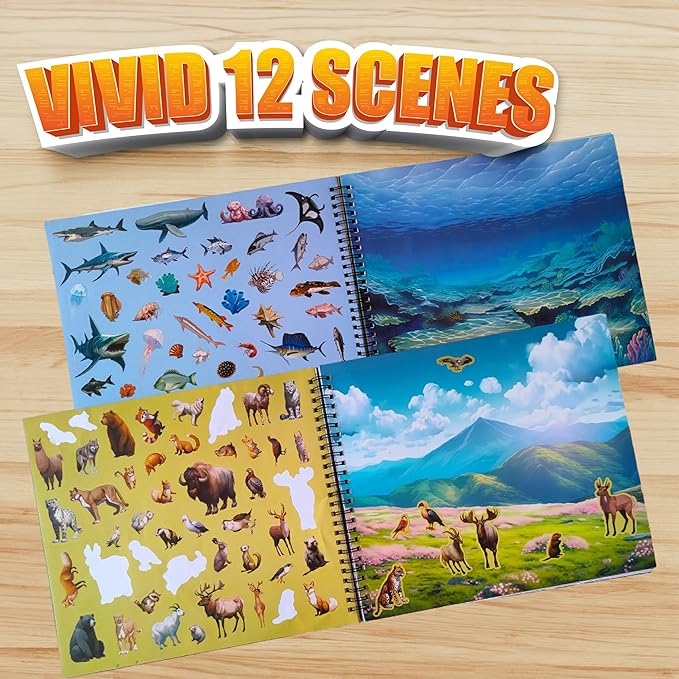 600+ Animal Habitat Stickers & 12 Habitat Scenes & 12 Coloring Pages Spiral Book for Kids Ages 12+ Innovative Car/Plane Activities | Develop Imagination & Creativity Design for Fun & Learning