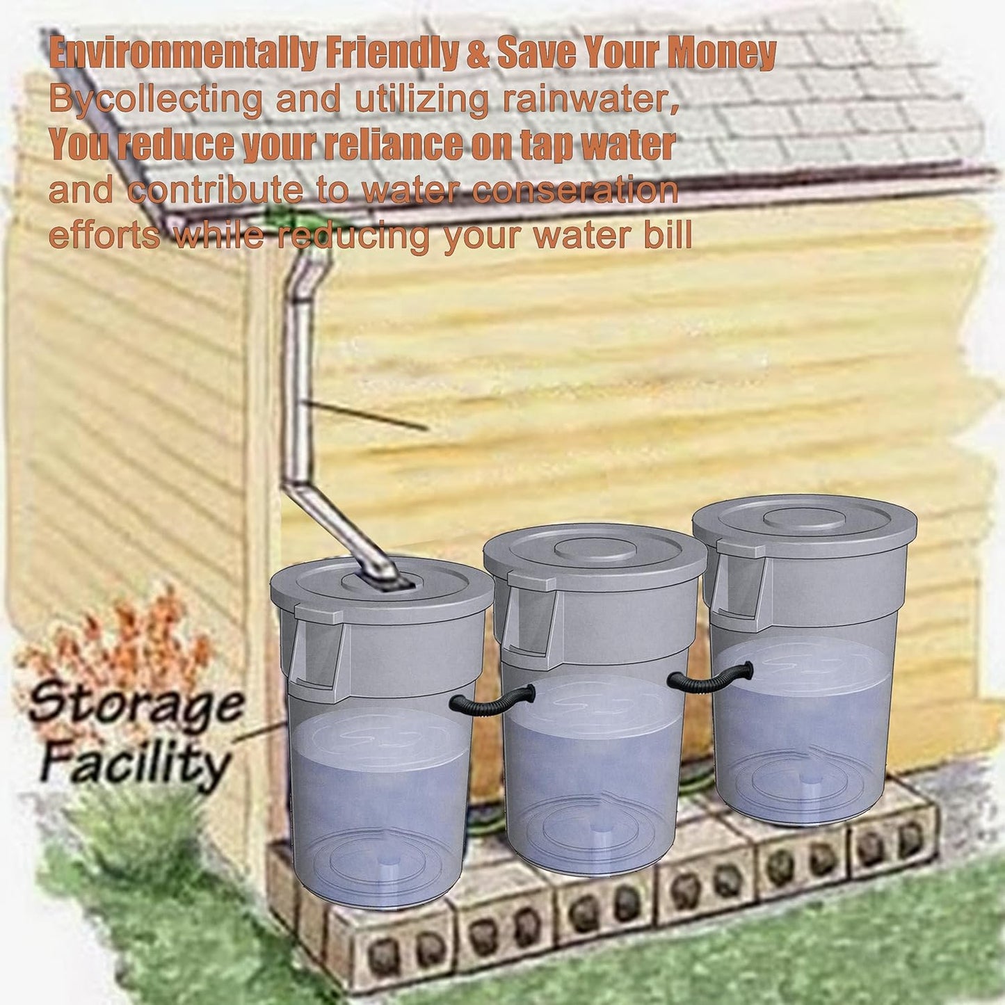 Rain Barrel Hose Connector Kit – Link 2 Rain Water Barrels to Store More Rainwater for Outdoor Rain Water Barrels, with Hose and 2 Gaskets and 3 Hole Saw