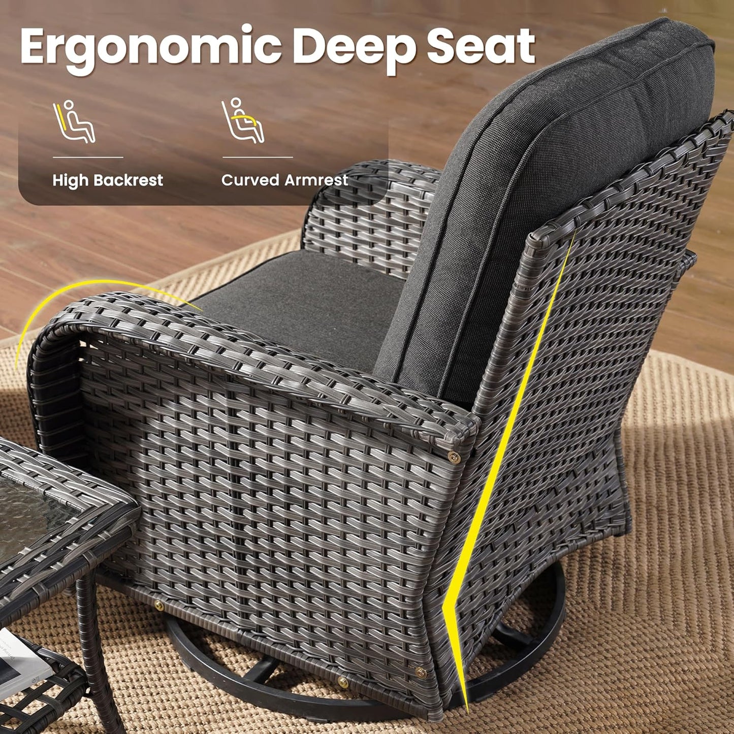 ovios 8 Pieces Patio Furniture Set, Outdoor Wicker Sofa with Swivel Chairs, Coffee Table, All Weather High Back Rattan Loveseat Couch with Comfy Cushions, Black