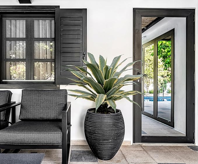SUNPRAIRIE 32 Inch Tall Large Faux Agave Plant with Two-Tone Sawtooth Edged Leaves; Planted in Black Pot with Real Stone Pebbles. Large Artificial Plants Indoor and Outdoor.