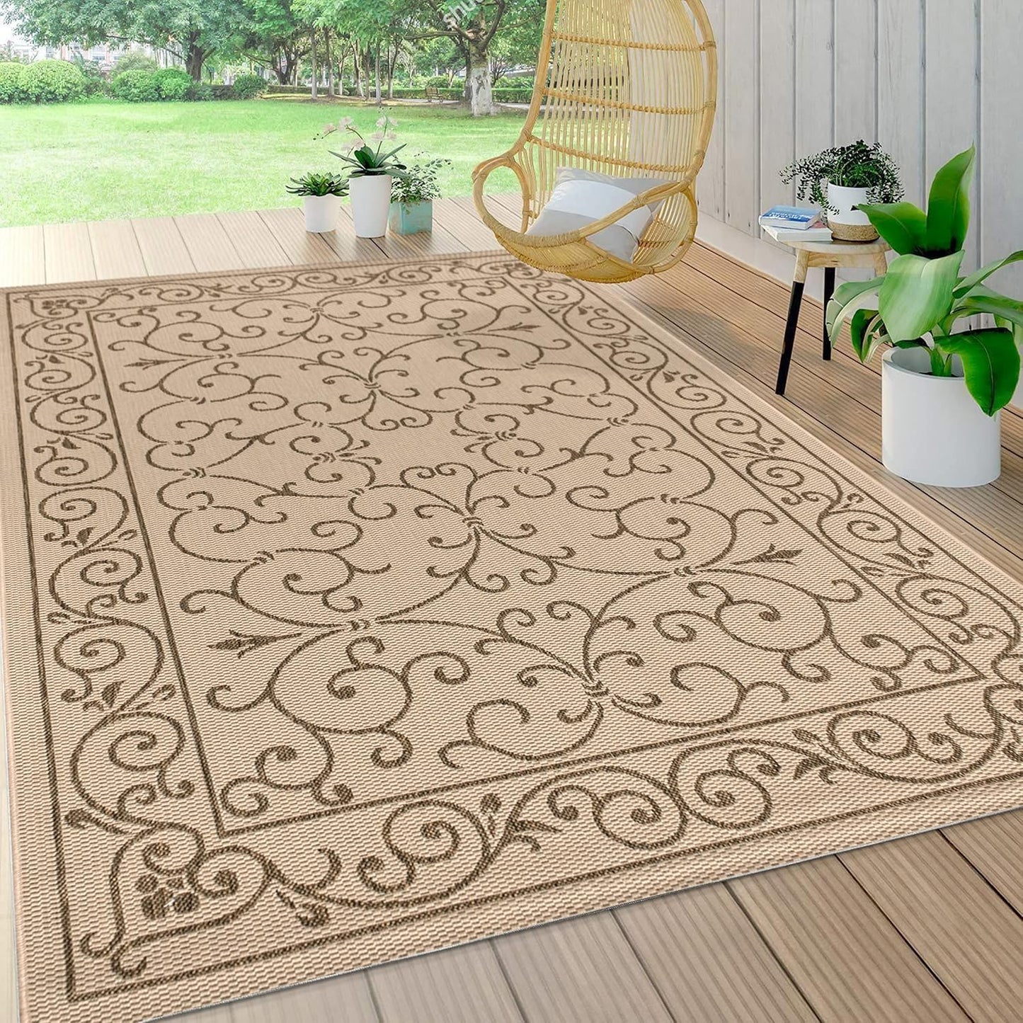 JONATHAN Y SMB106A-5 Charleston Vintage Filigree Textured Weave Indoor/Outdoor Beige/Brown 5 ft. x 8 ft. Area Rug, Classic,Easy Cleaning,HighTraffic,LivingRoom,Backyard, Non Shedding