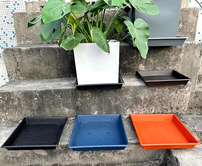 Square Plant Saucer 16 Inch 5 Pack, Plant Stand Plant Trays for Pots Heavy Duty Plastic Plant Saucers for Indoors Outdoors, No Holes Terracotta Plant Lover Gardening Gifts