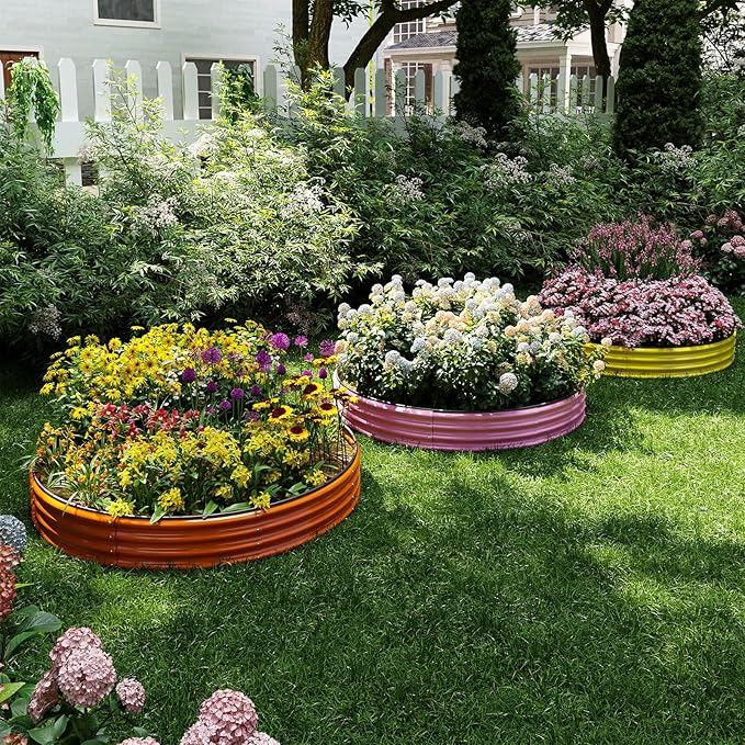 Galvanized Metal Planter Round Raised Garden Bed Kit for Gardening Outdoor,3x3x1ft Grow Garden Box Raised Flower Bed,Round Galvanized Planter Outdoor Large Metal Fire Pit Ring