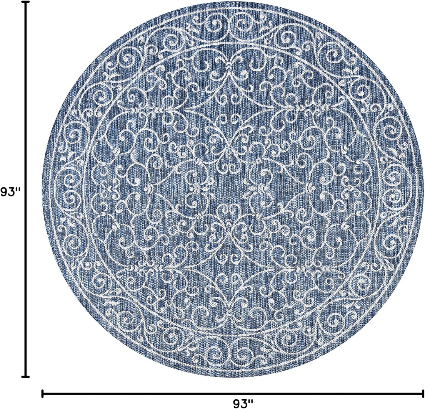 JONATHAN Y SMB106D-8R Charleston Vintage Filigree Textured Weave Navy/Gray 8' Round Indoor/Outdoor Area Rug, Pet Friendly, Non-Shedding, Stain Resistant, Easy-Cleaning for Backyard, Patio, Porch