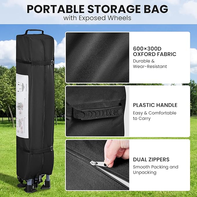 Yaheetech 10x10 Pop-up Canopy Tent w/ 2 Integrated Wheels for Mobility, Waterpoof & Heavy Duty, Instant Sun Shelter with Carry Bag, Weight Bags for Outdoor Camping Beach Patio Parties, White