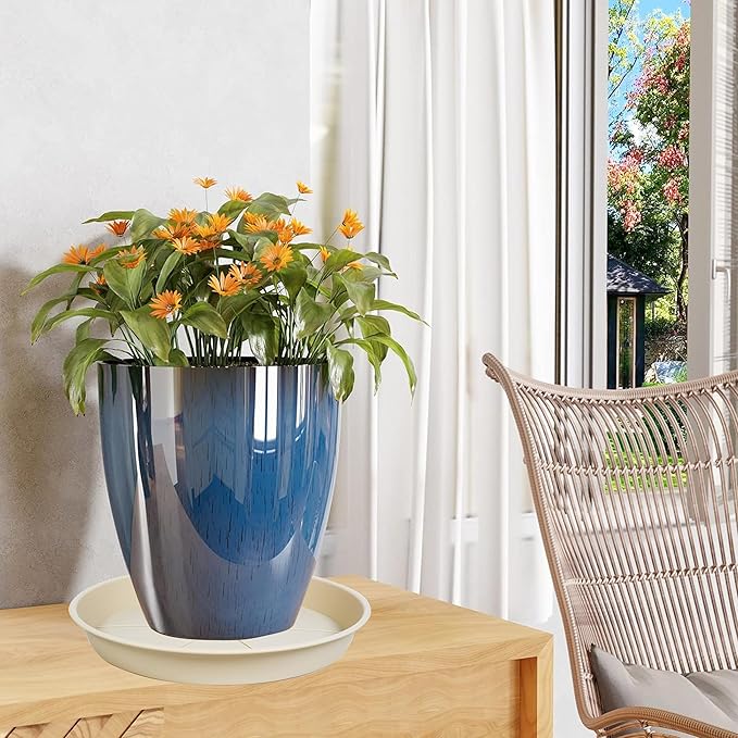 6 Pack of Plant Saucer Tray 4 6 8 10 12 14 17 19 22 25 inch, Heavy Duty Plastic Pot Plant Drip Trays Saucers for for Indoors Outdoor, Plant Water Tray for Planters 3-5" (4", Beige)